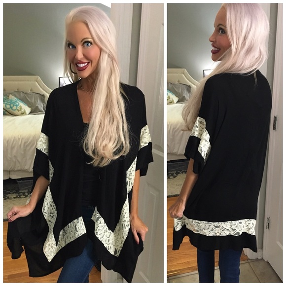 Black/Ivory Kimono Cardigan - Picture 2 of 2